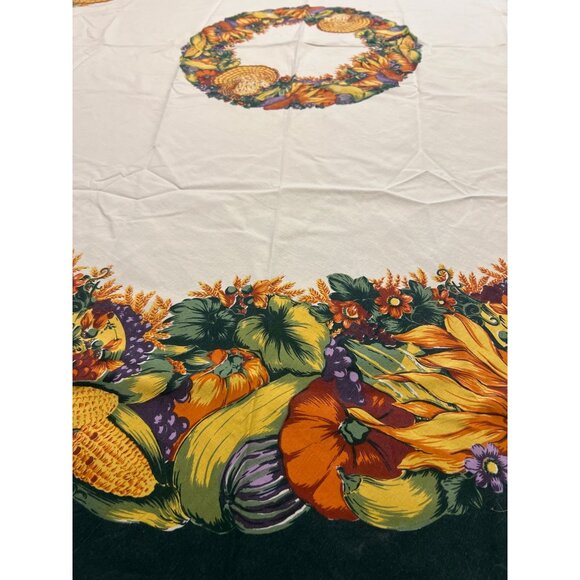 Vtg  70" Round Tablecloth & Napkins Fall Harvest Holiday Thanksgiving Banquet '9 - Picture 1 of 11